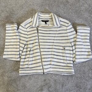 BCBG Max Azria Levi Stripe Moto Jacket Small Womens Designer Biker Style